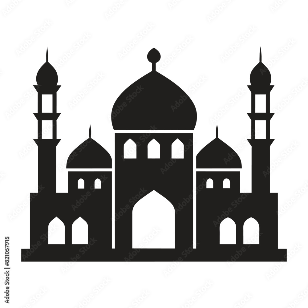 Islamic Mosque Vector Design illustration, Masjid vector Black color icon