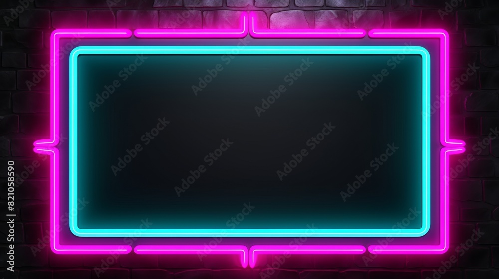 Blue and pink neon frame glowing in the dark. Blue and pink neon frame glowing in the dark.
