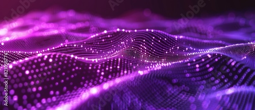 Purple glowing futuristic wave. Digital landscape.