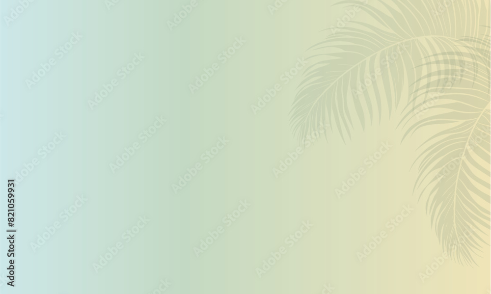 Gradient tropical summer background with soft palm leaves in the corner. Perfect for vacation themes, web design, and social media 