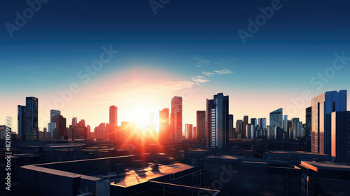 Glowing Sunset Over Urban Skyline Cityscape © evening_tao