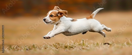 A Portrait Of A Playful Jack Russell Terrier Puppy Caught In Mid-Jump, Full Of Life And Energy, Standard Picture Mode