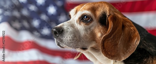 A Proud Beagle Sits Against The Backdrop Of The American Flag, Celebrating July 4Th With Patriotic Pride, Standard Picture Mode © GenVision