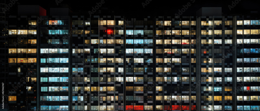Nighttime Illuminated Office Building Windows