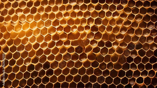Golden Honeycomb Texture Close-Up Background