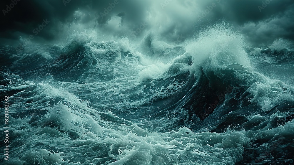 Monstrous waves collided with tumultuous waters as the tempest raged..illustration Monstrous waves collided with tumultuous waters as the tempest raged..illustration