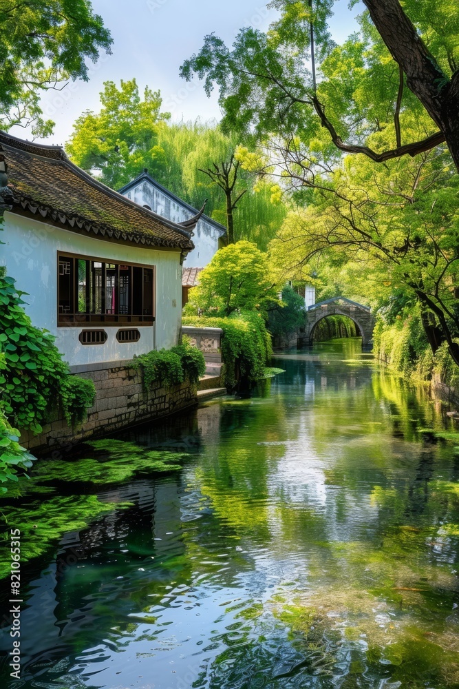 The landscape of Jiangnan gardens in China.