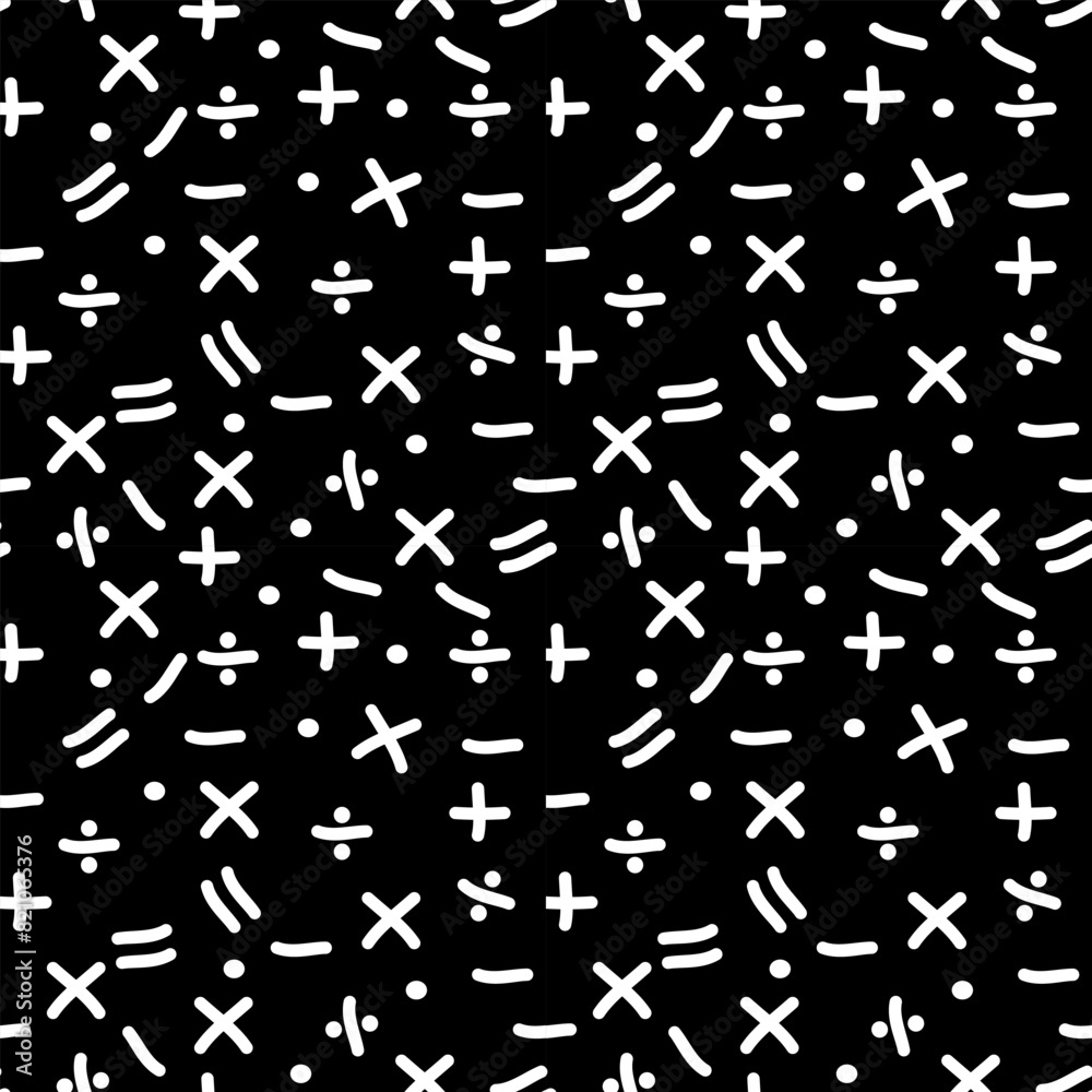 abstract background math symbols seamless pattern, texture for bedding, fabric, wallpaper, wrapping paper, textile. white and black theme