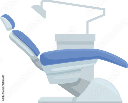Vector illustration of a modern dental chair with adjustable lamp and comfortable seat. Isolated on a clean white background. Suitable for dental office or clinic