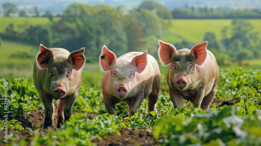 Curious Piglet Perched on Verdant Meadow Curious Piglet Perched on Verdant Meadow