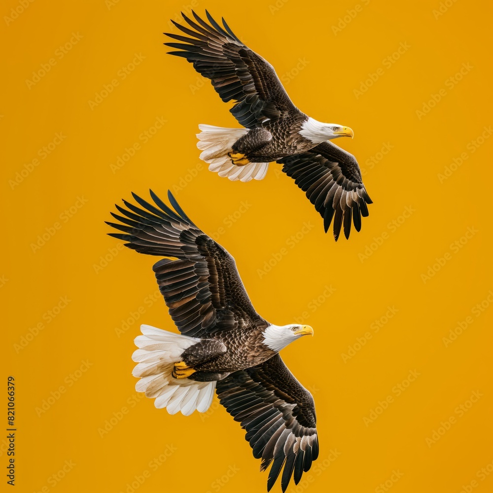 Obraz premium Bald Eagles Soaring on Yellow Background