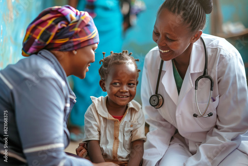 Doctors Caring for Child in Rural Clinic