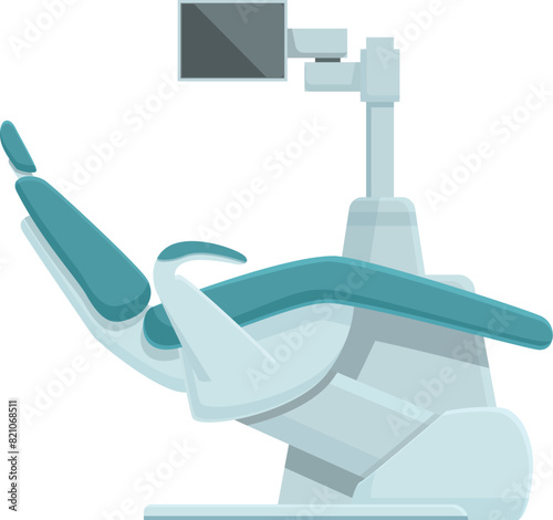 Illustration of a modern dental chair with adjustable settings and contemporary design in a clean and hygienic office setting, perfect for dentistry, orthodontic treatment, and oral healthcare