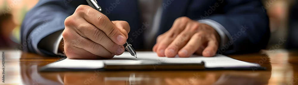 Photo realistic of Business leaders signing joint venture agreement symbolizing high performance collaboration and successful business partnerships in business concept
