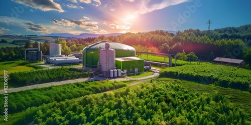 Sustainable energy plant producing biogas from organic materials for power generation. Concept Renewable Energy, Biogas Production, Organic Waste, Power Generation, Sustainable Practices © Ян Заболотний