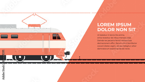 A template for a railway postcard or cover, or banner, containing electric locomotives, rails and a contact wire