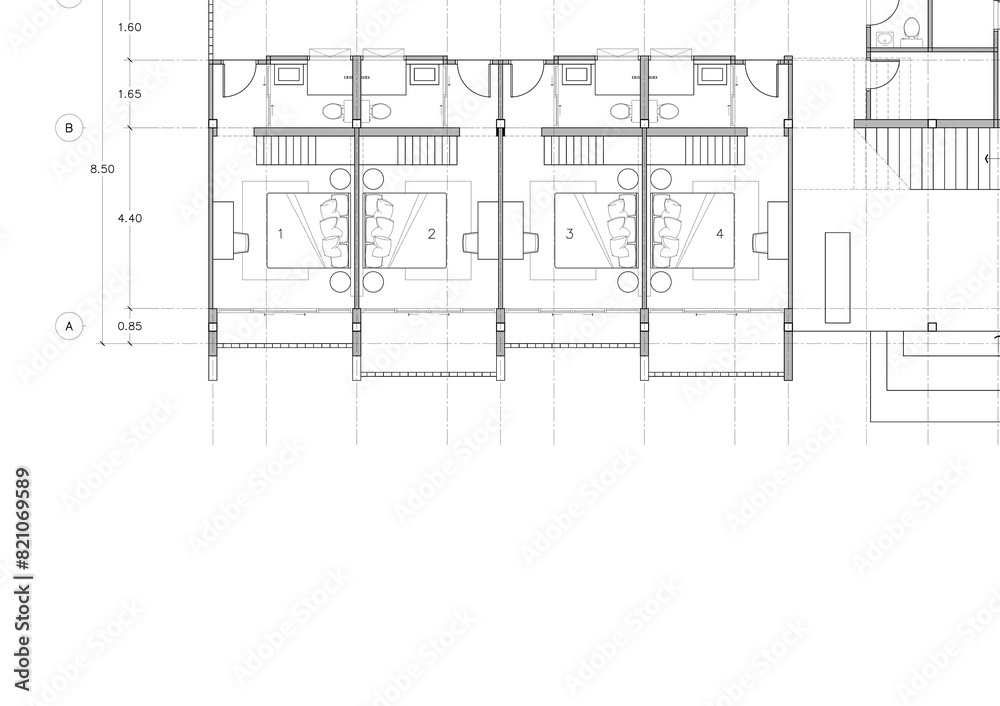 Floor plan designed building on the drawing. Floor plan designed building on the drawing.