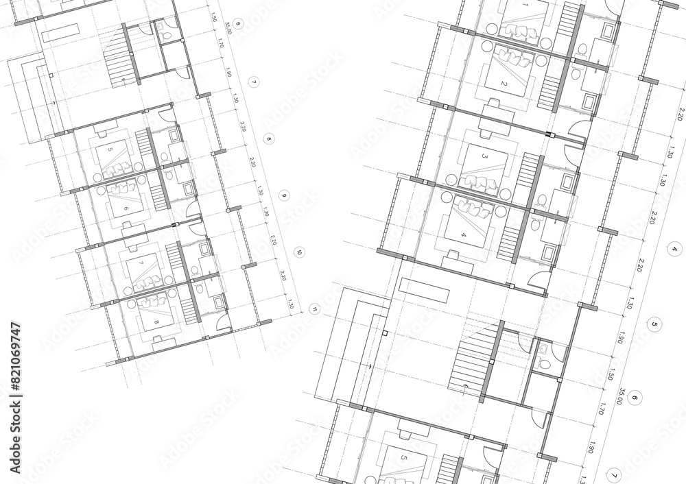 Floor plan designed building on the drawing. Floor plan designed building on the drawing.