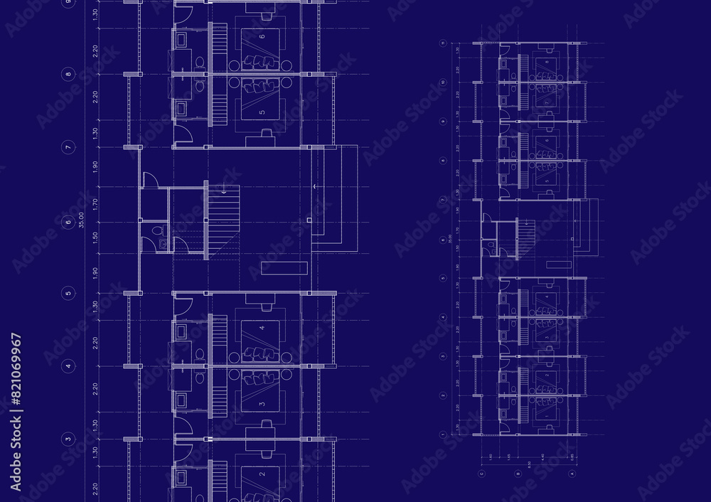 Floor plan designed building on the drawing. Floor plan designed building on the drawing.
