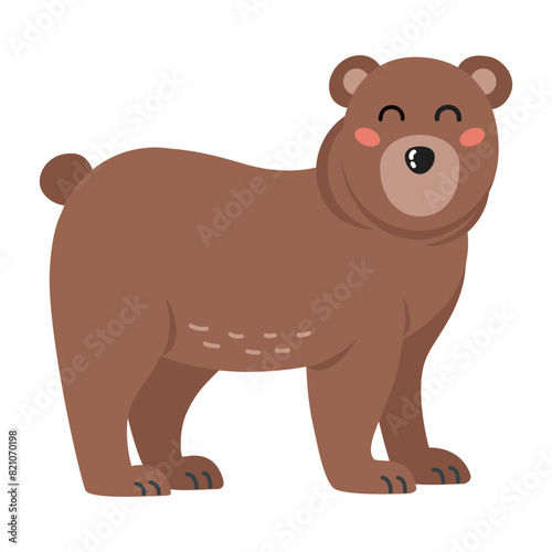 Cute cartoon brown bear. Forest animal  kids design for print  poster  stickers  nursery. Vector illustration