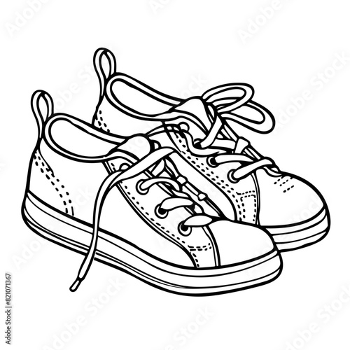 Hand drawn illustration Outline of travel shoes Drawing for Coloring Book