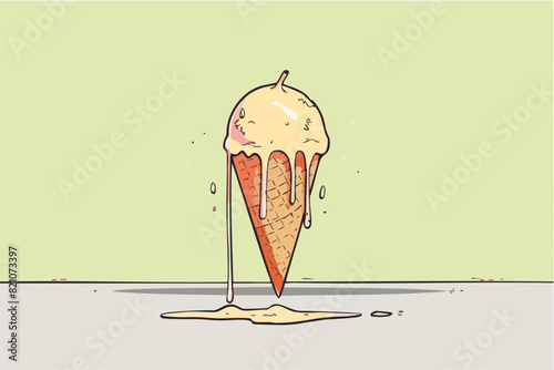 A classic ice cream cone with a generous scoop of creamy ice cream on top, ready to be enjoyed.