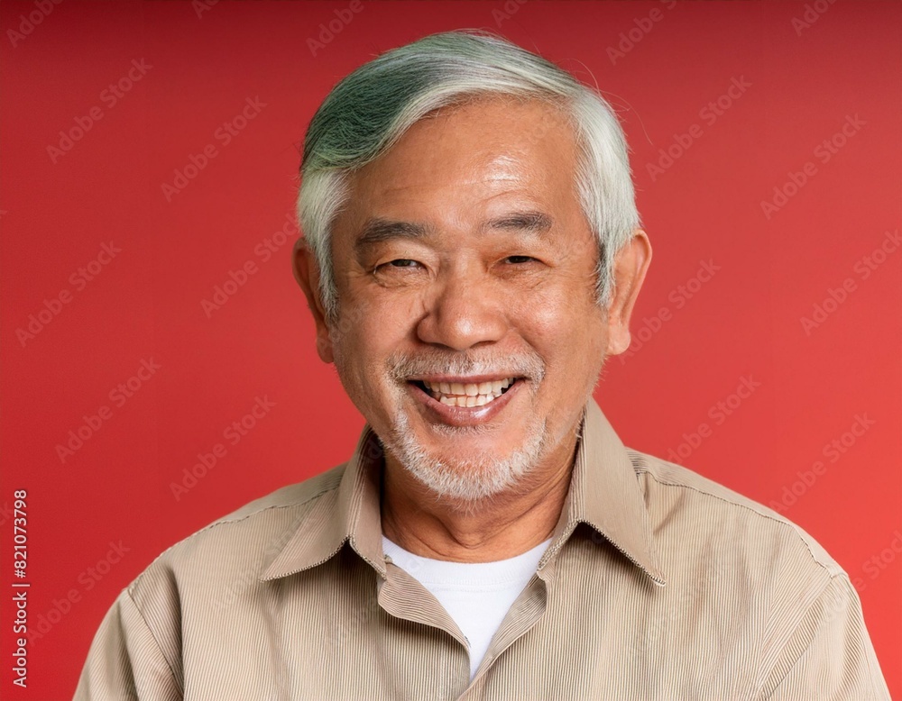 A men with 75 years old looking at the camera with excited facial expression in front of the red background A men with 75 years old looking at the camera with excited facial expression in front of the red background