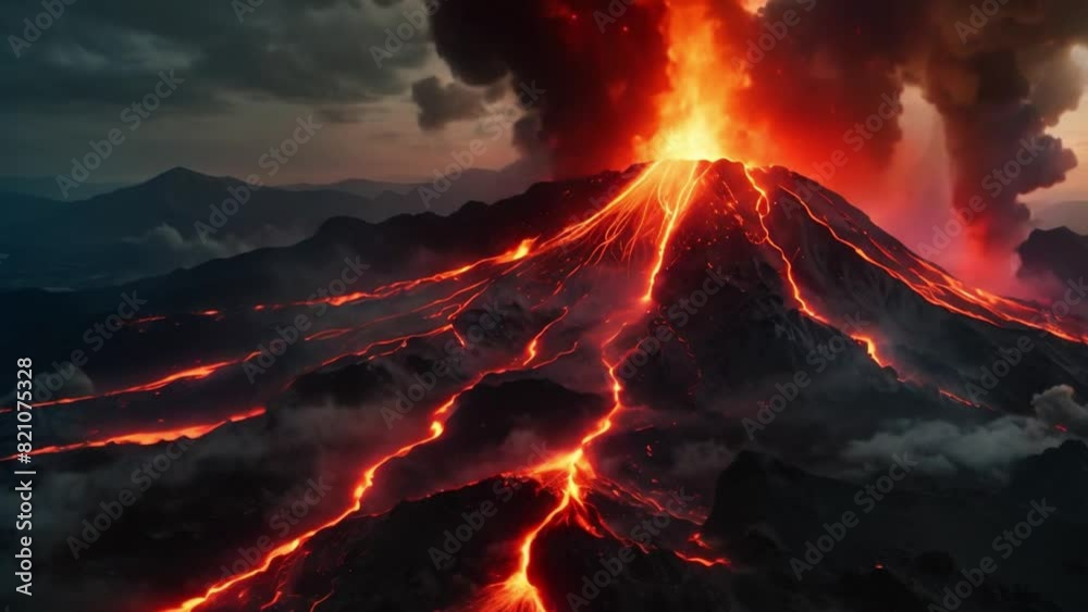 view of Mount Merapi erupting at night view of Mount Merapi erupting at night