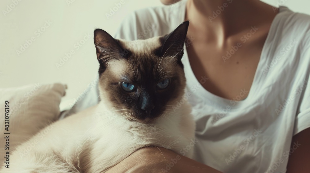 A Siamese Cat with Its Owner