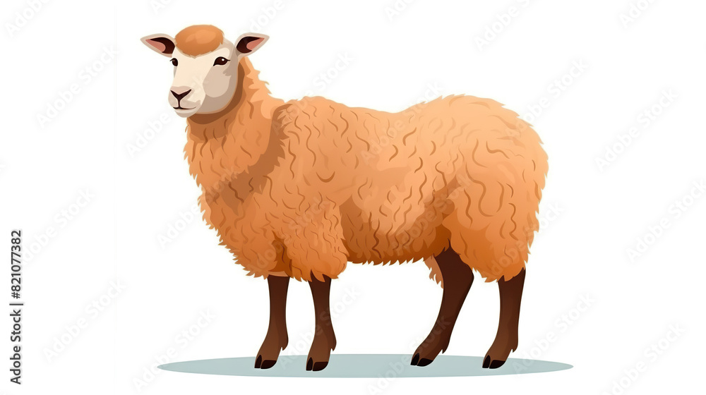On an entirely white background, an isolated sheep