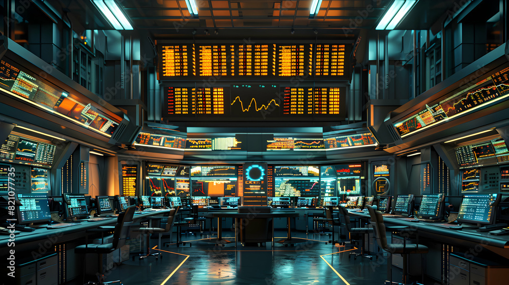 Futuristic Stock Exchange Concept with Advanced Technology and Real Time Data Illustrating Innovation and Efficiency of Future Financial Markets   Photo Stock Concept