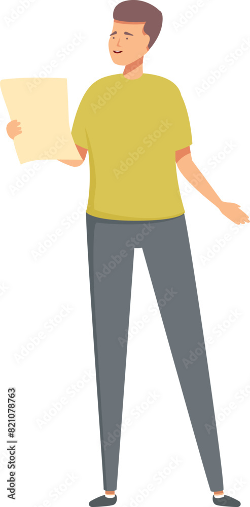Obraz premium Vector illustration of a smiling man dressed casually while holding a piece of paper