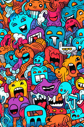 Seamless pattern with vibrant colors and funny doodles  high-quality and ready for print