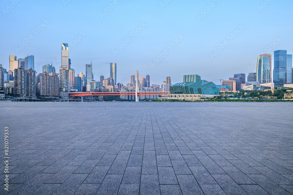 Empty square floors with modern city buildings in Chongqing