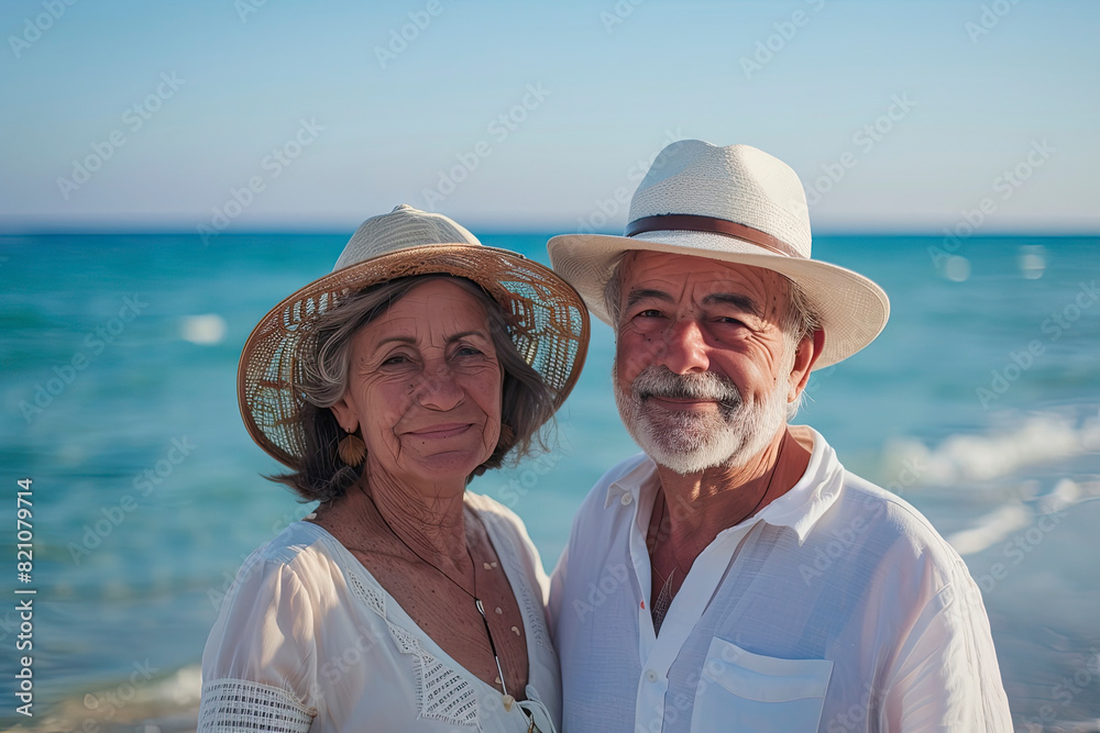 couples over 50 years old on beach background