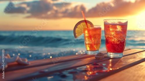 refreshing cocktail on sea background