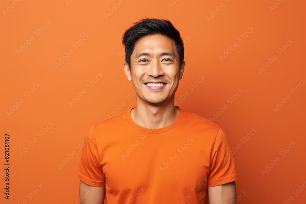 Portrait of a satisfied asian man in his 30s smiling at the camera on solid color backdrop Portrait of a satisfied asian man in his 30s smiling at the camera on solid color backdrop