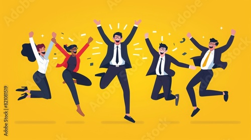 Joyful Success  Multinational Businesspeople Celebrate by Jumping Together