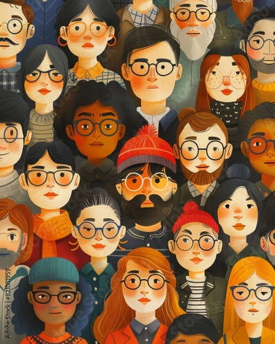 Vibrant cartoon characters in trendy outfits, displaying a range of facial expressions in a flat art style.