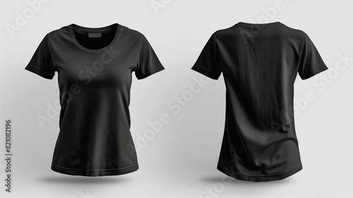 A black shirt with a white collar and a black band around the neck. black woman t-shirt mock up front and back © Nataliia_Trushchenko
