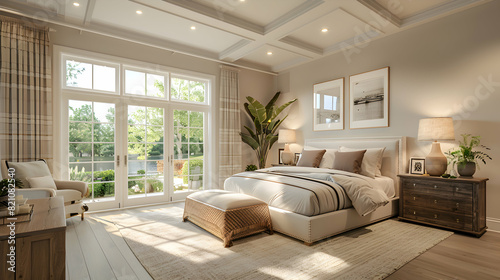Photo realistic spacious master bedroom with natural light highlighting comfort and appeal of homes for sale © Gohgah