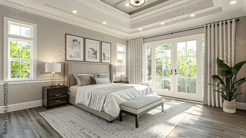 Spacious Master Bedroom Bathed in Natural Light  Perfect for Showcasing Homes for Sale   Realistic Home Interior Photography Concept