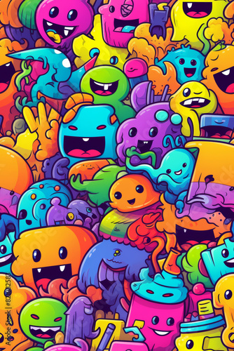 Seamless pattern with vibrant colors and funny doodles, high-quality and ready for print © hamzahalderad