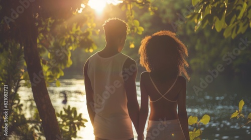Couple Enjoying Lakeside Sunset photo