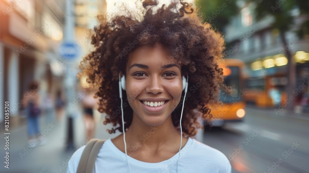 Smiling Young Woman with Headphones Smiling Young Woman with Headphones