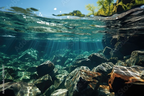 Transparent water reveals the beauty of the nature generated below by  generative IA