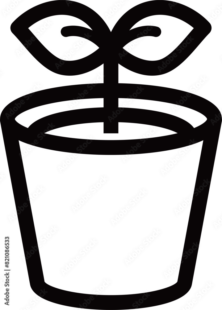 鉢植えと発芽の黒の線画イラスト