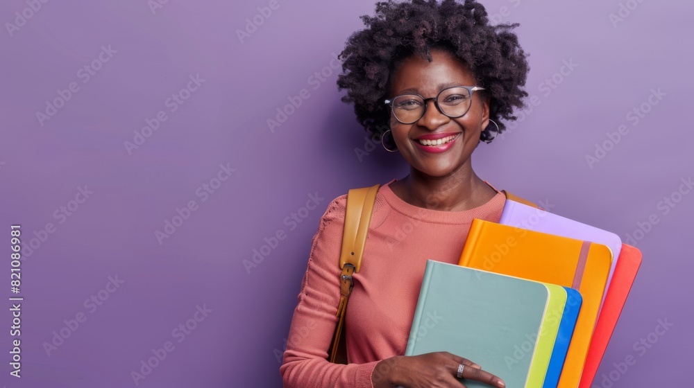 Smiling Student with Colorful Notebooks Smiling Student with Colorful Notebooks