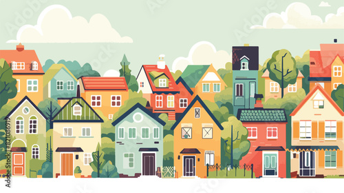 Banner with different houses in Scandic style or cottage © inshal