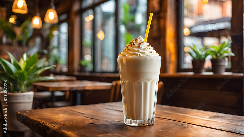a cup of coffee with a straw in it that says the name of the cafe . a cup of coffee with a straw in it that says the name of the cafe .